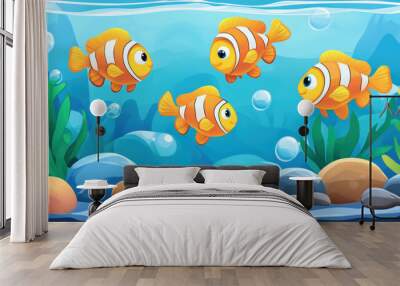 A fish tank with a variety of fish swimming around Wall mural