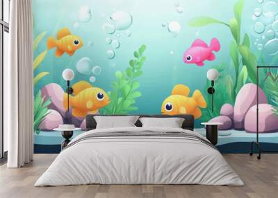 A fish tank with a variety of fish swimming around Wall mural