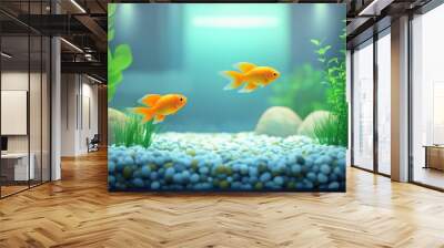 A fish tank with a variety of fish swimming around Wall mural