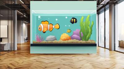 A fish tank with a variety of fish swimming around Wall mural