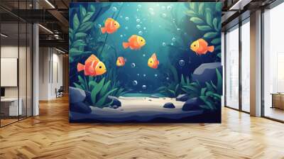 A fish tank with a variety of fish swimming around Wall mural