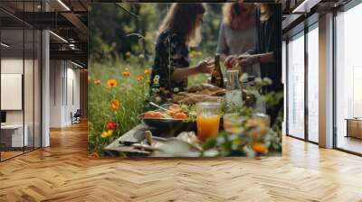 a group of people having a picnic Wall mural