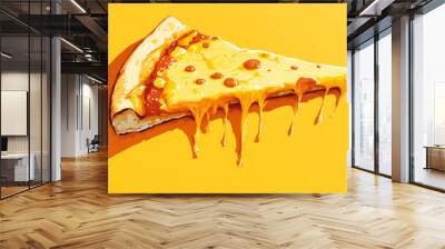 A slice of pizza with melted cheese dripping down the side Wall mural