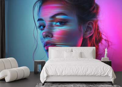 A woman with a blue eye shadow Wall mural