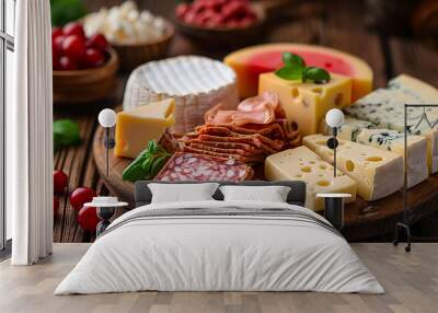 Camembert cheese sliced isolated on white background with full depth of field Wall mural