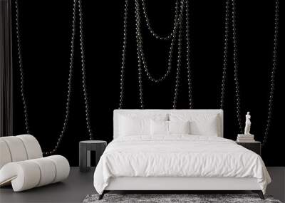 Bright sparkling silver beads on black background Wall mural