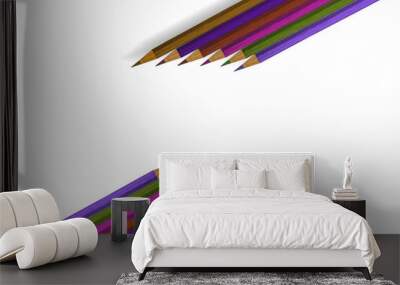 Set of color pencils on white background, isolated Wall mural