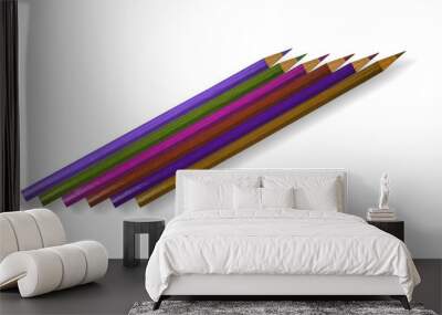 Set of colored sharpened wooden pencils on white background, isolated. Wall mural