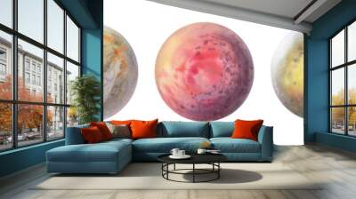 Set of colorful planets isolated on white background. Watercolor hand drawn abstract planet balls magic art work illustration. Colorful abstract geometric circle. Wall mural