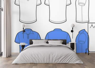 Front, back and side views of blank polo Wall mural