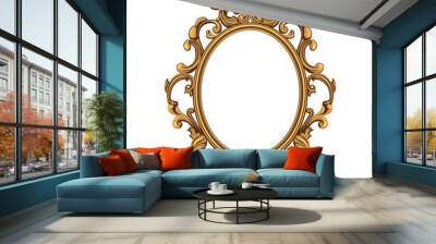 Retro Oval Shaped Mirror in Ornate Frame on White Background. Vector Wall mural