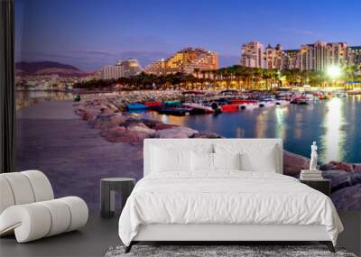 Night panoramic view from public walking pier on central beach and promenade of Eilat - famous tourist resort and recreational city in Israel Wall mural