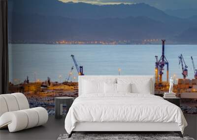 Panoramic_view on the Aqaba gulf (Red Sea) and marine cargo commercial port in Eilat, Israel Wall mural