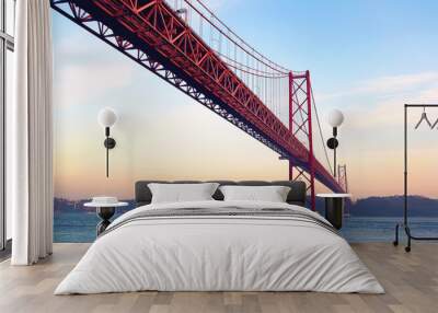 red bridge at sunset, lisbon, portugal. vintage style Wall mural