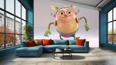 Friendly Cartoon Alien with Large Eyes Wall mural