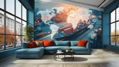 Global business logistics  import export shipping and freight transportation overview Wall mural