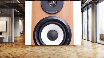 Acoustic sound system with two speakers in wood case. Wall mural