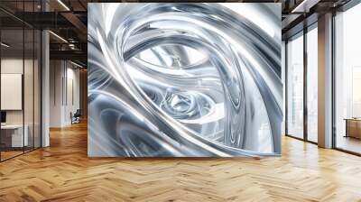 Abstract geometric silver background with glass spiral tubes, flow clear fluid with dispersion and refraction effect, crystal composition of flexible twisted pipes, modern 3d wallpaper, design element Wall mural