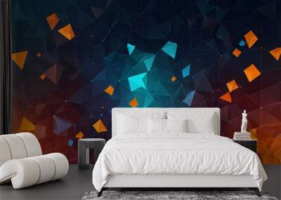 Abstract polygonal background. Triangular design for your business, Blue orange Gradient Digital Polygons. A Network Grid Fusion background wallpaper Wall mural