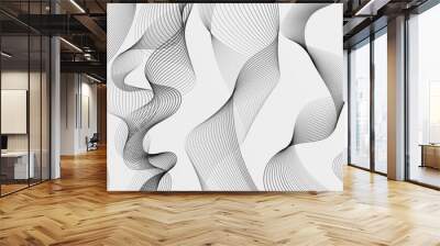 Abstract wave element for design. Set. Digital frequency track equalizer. Stylized line art background. Vector illustration. Wave with lines created using blend tool. Curved wavy line, smooth stripe. Wall mural