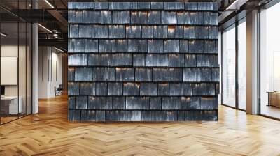 old wooden wall, old wooden roof, old dark weathered wood shingles Wall mural