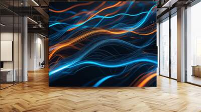 background for tech themes. Abstract wallpaper of a digital data stream, representing connectivity and cyberspace, with beautiful blue and orange lights	 Wall mural