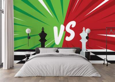 Background in the form of a confrontation between two kings of chess standing on a chessboard. The concept of the confrontation of the two powers Wall mural