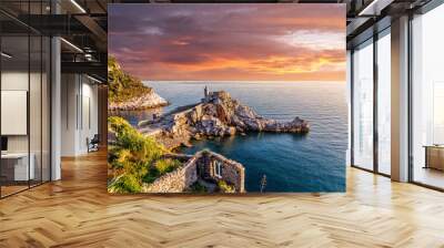 the old medieval castle in porto venere at sunset Wall mural