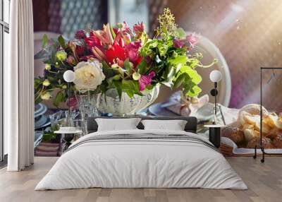 Big festive bouquet on the table Wall mural