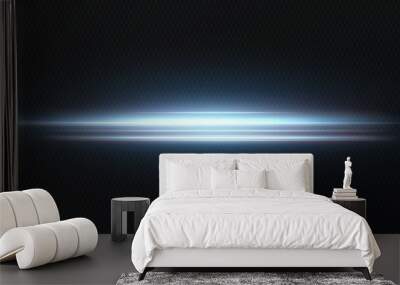 Blue horizontal lens flares pack. Laser beams, horizontal light rays.Beautiful light flares. Glowing streaks on dark background. Collection effect light blue line png. Wall mural