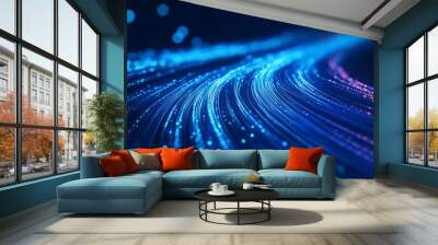 Blue light streak, fiber optic, speed line, futuristic background for 5g or 6g technology wireless data transmission, high-speed internet in abstract Wall mural