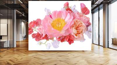 	
Bouquet of pink peonies and roses closeup isolated Wall mural