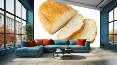 loaf of white wheat bread sliced on white background Wall mural