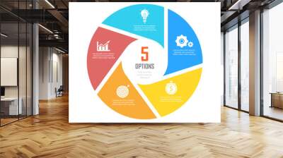 Circle infographics template can be used diagram, presentation or web design. Business concept with 5 options or steps. Vector infographic design. Wall mural