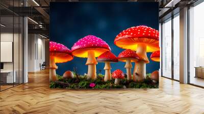 colorful psychedelic mushrooms isolated with white highlights, png Wall mural