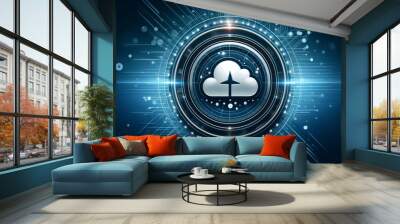 digital cloud computing logo with particle ring circle , futuristic abstract background Wall mural