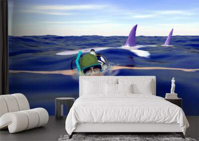 swimmer and shark Wall mural