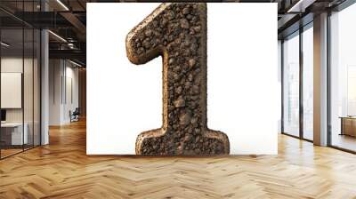 3D number 1 with soil texture realistic modern design, soft lighting, white background.  Wall mural