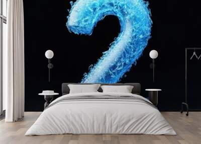 3D number 2 with blue frost texture realistic modern design, soft lighting, blac background  Wall mural