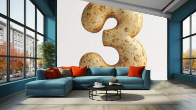 3D number 3 with potato texture realistic modern design, soft lighting, white background  Wall mural