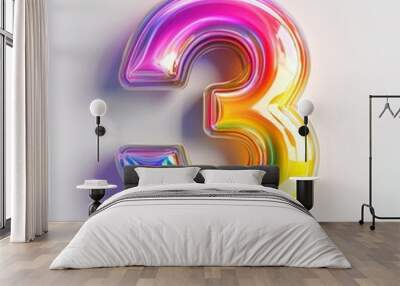 3D number 3 with rainbow gradient realistic modern design, soft lighting, white background  Wall mural