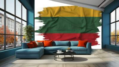 Lithuania flag on brush stroke on transparent background. Wall mural