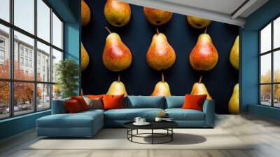 Fresh yellow pears on dark background Wall mural