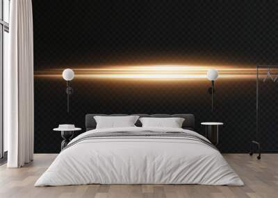 Gold horizontal lens flares pack. Laser beams, horizontal light rays. Beautiful light flares. Glowing streaks on light background. Collection effect light gold line png.	 Wall mural