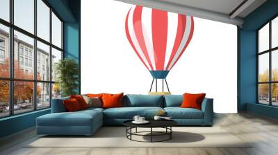 Hot air balloon with basket isolated on background. Travel, adventure, flight in sky concept. Vector flat design Wall mural