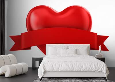 heart and ribbon on white background. Isolated 3D illustration Wall mural