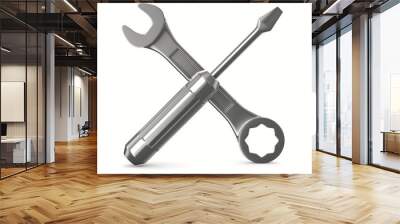 Wrench and screwdriver on white background. Isolated 3D image Wall mural