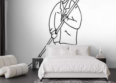 A simple sketch of a janitor of a street that hits the broom. Wall mural