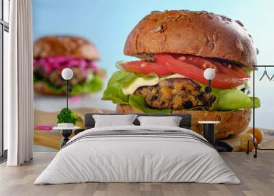 Veggie vegan portabello black bean chickpea burger Wall mural