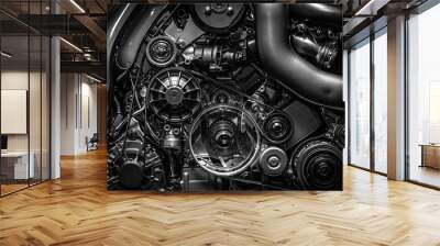 Engine. Close-up. Black and white. Wall mural